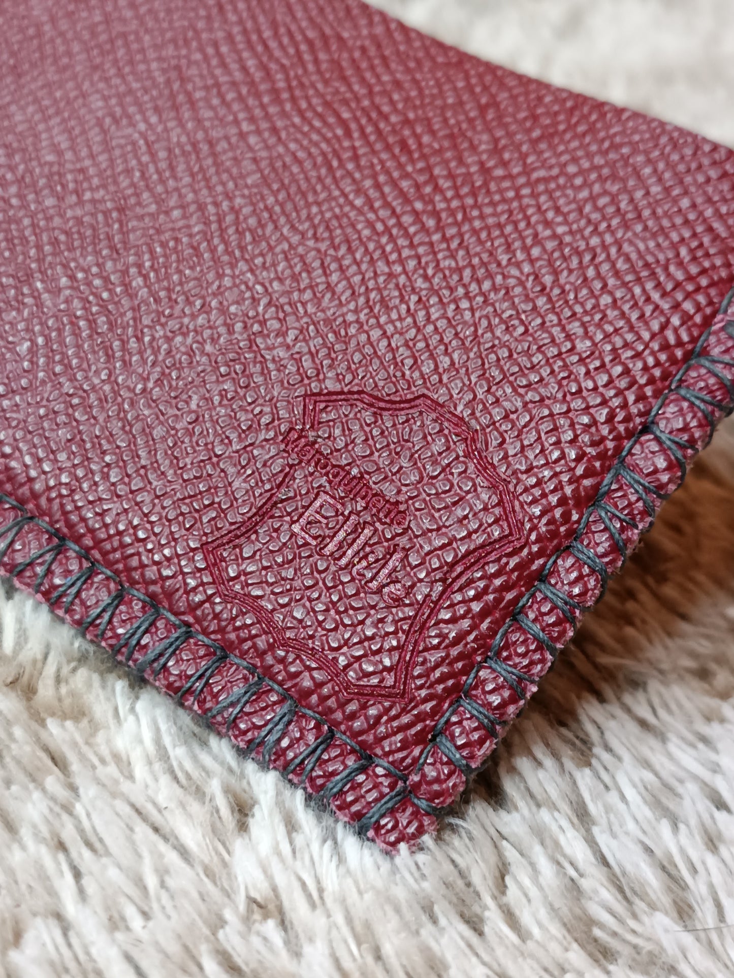 Porte-carte Artisanal en cuir véritable Bicolore Bordeaux / Gris