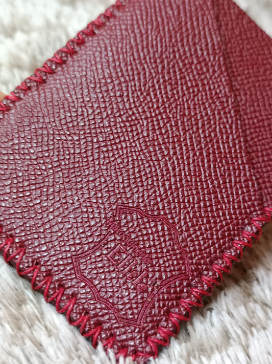 Porte-carte Artisanal en cuir véritable Bordeaux / Rose