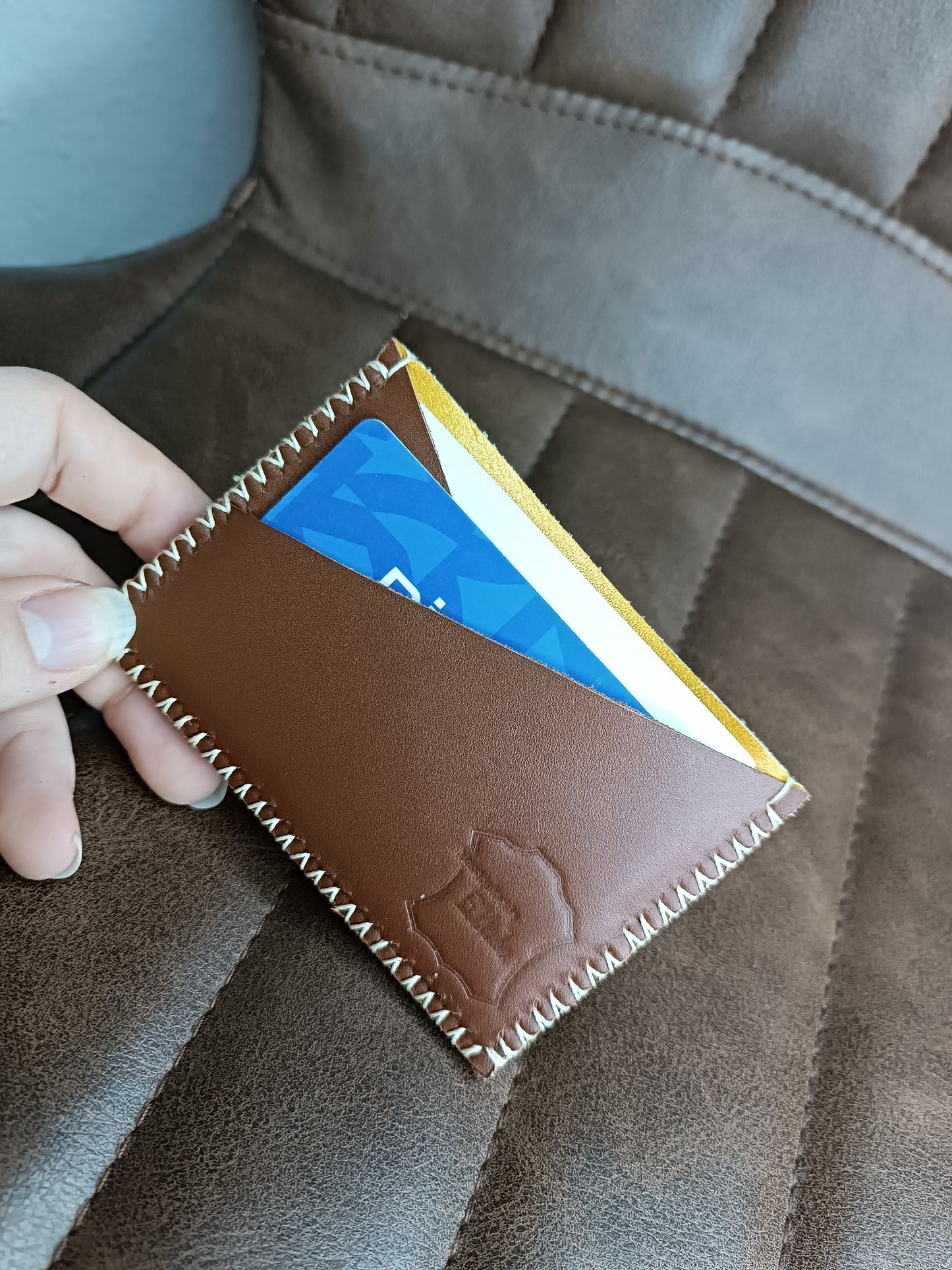 Porte-cartes Artisanaux en cuir véritable Marron Bicolores 1