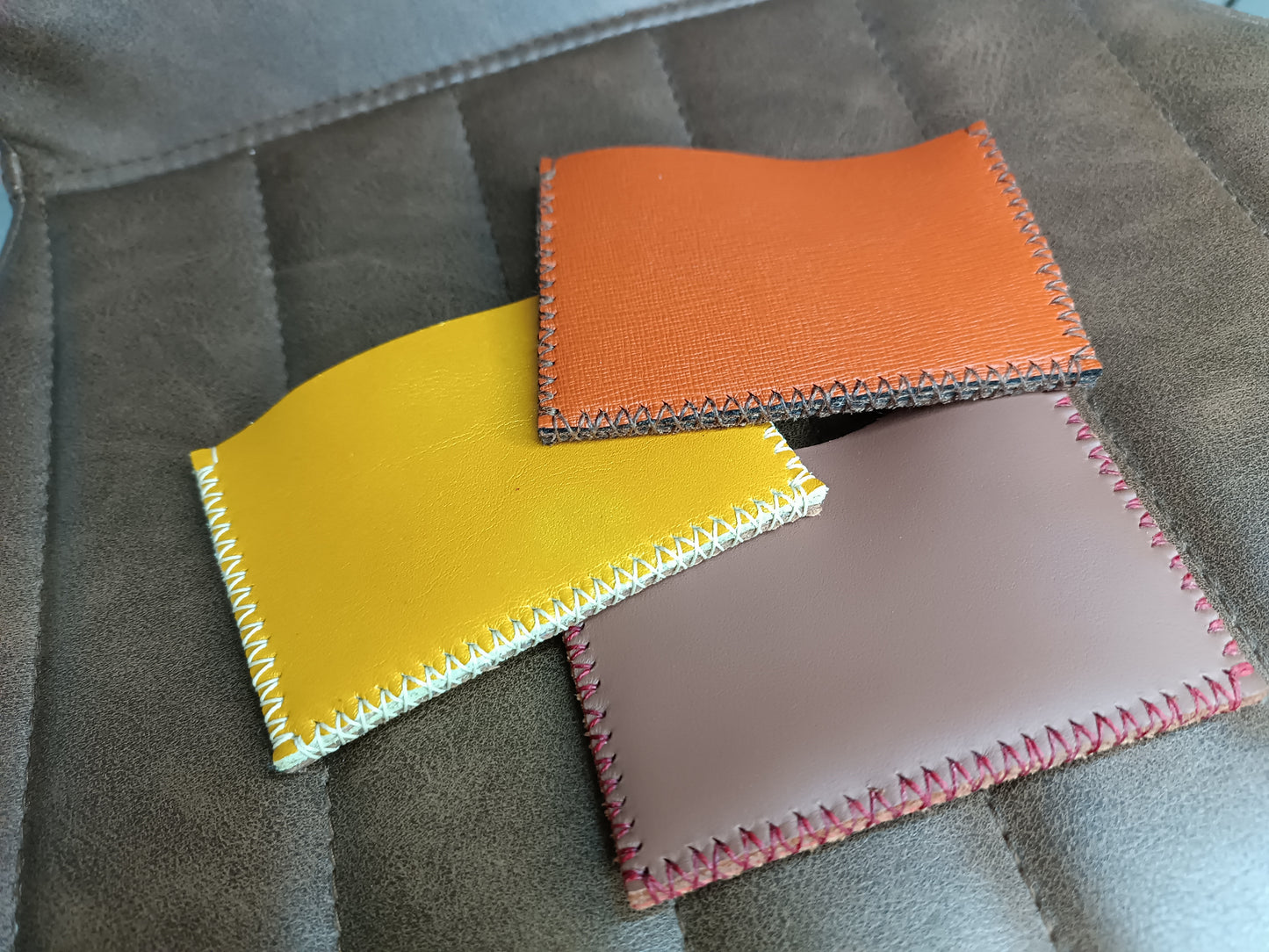 Porte-cartes Artisanaux en cuir véritable Marron Bicolores 1