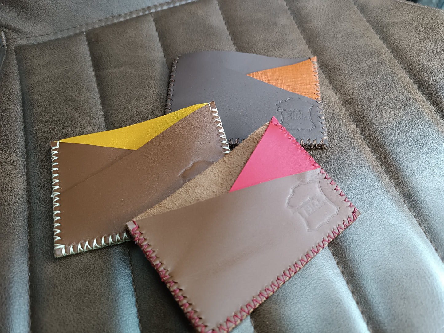 Porte-cartes Artisanaux en cuir véritable Marron Bicolores 1