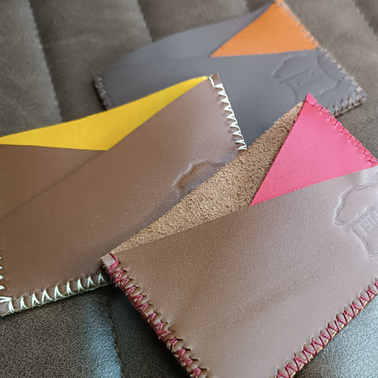 Porte-cartes Artisanaux en cuir véritable Marron Bicolores 1