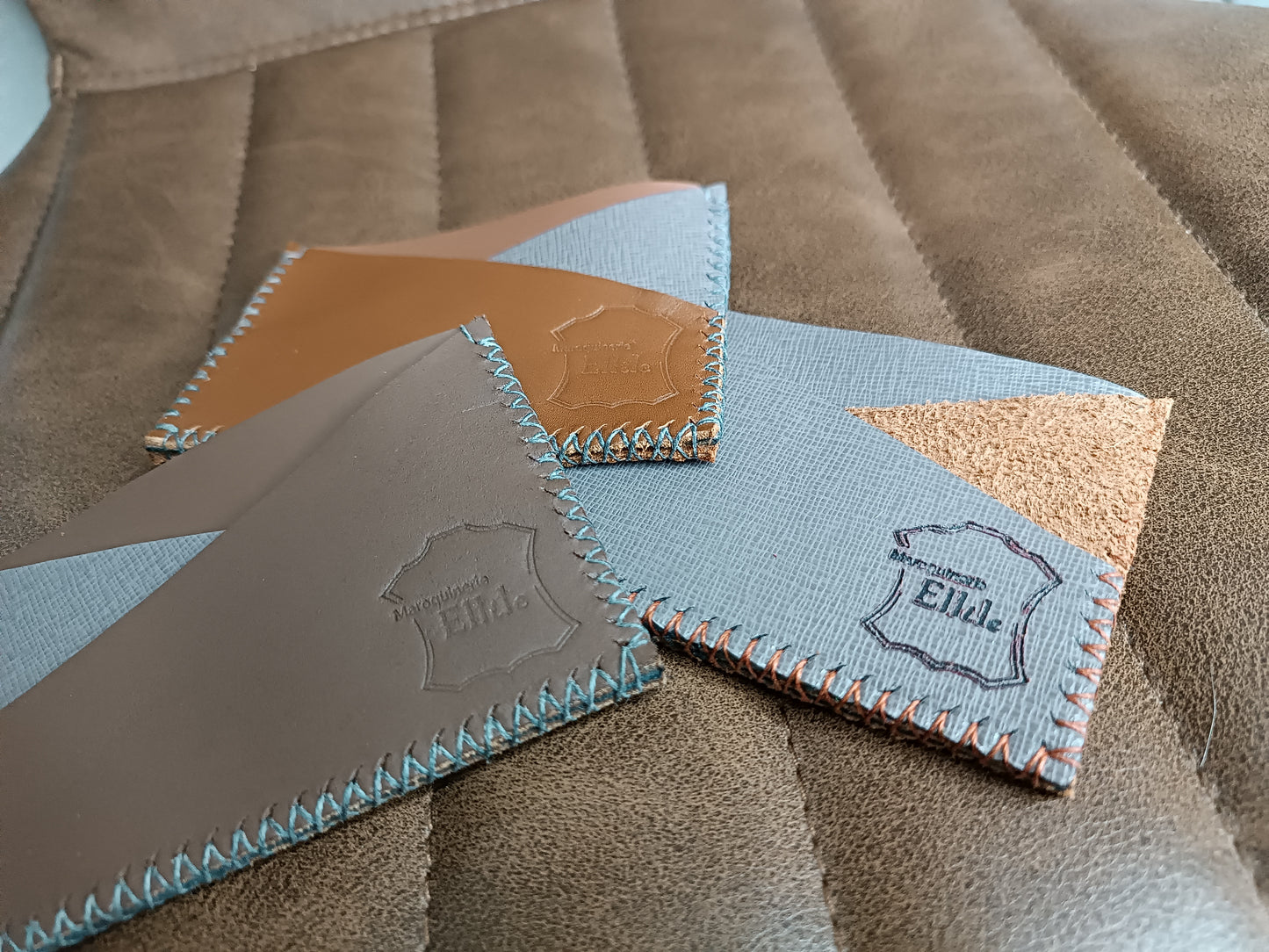 Porte-cartes Artisanaux en cuir véritable Marron Bicolores 2