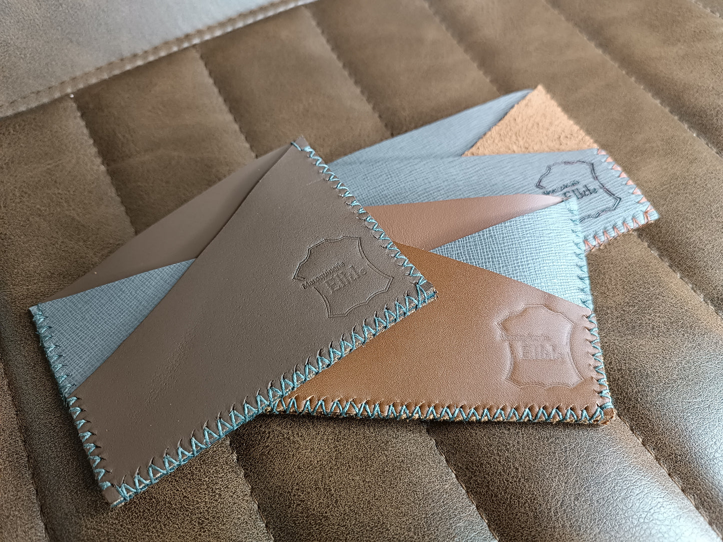 Porte-cartes Artisanaux en cuir véritable Marron Bicolores 2