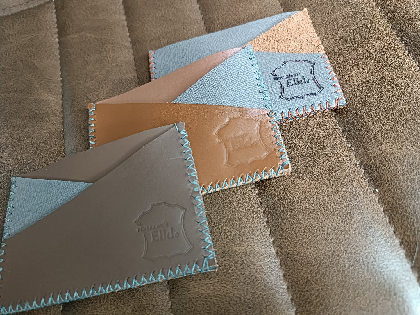 Porte-cartes Artisanaux en cuir véritable Marron Bicolores 2