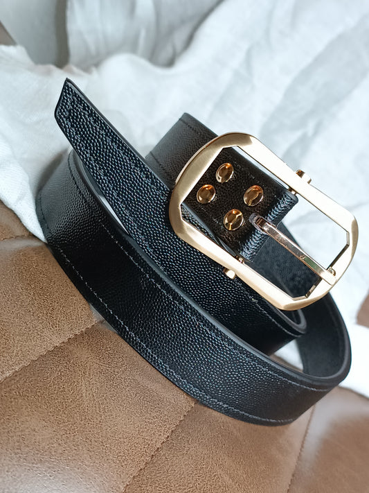 Ceinture en cuir de Vache grainé Noir brillant