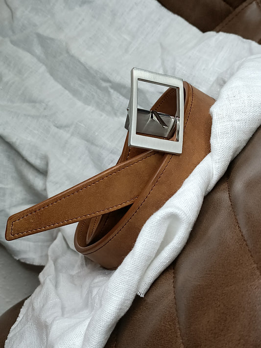 Ceinture en cuir de Veau lisse chamarré Camel