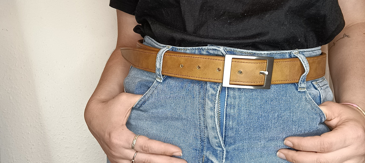 Ceinture en cuir de Veau lisse chamarré Camel