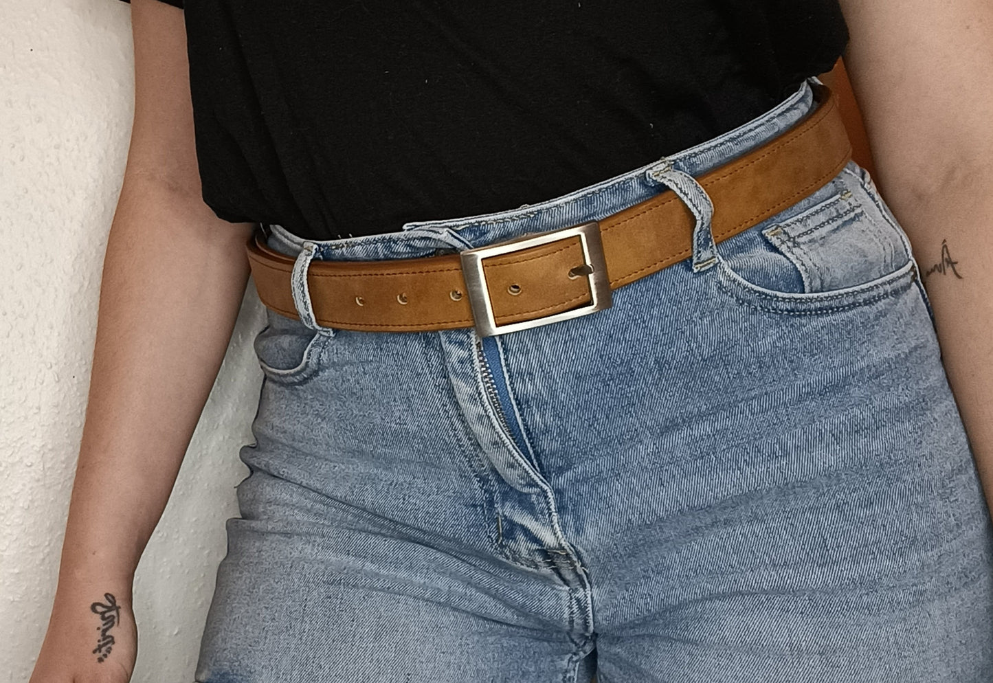 Ceinture en cuir de Veau lisse chamarré Camel