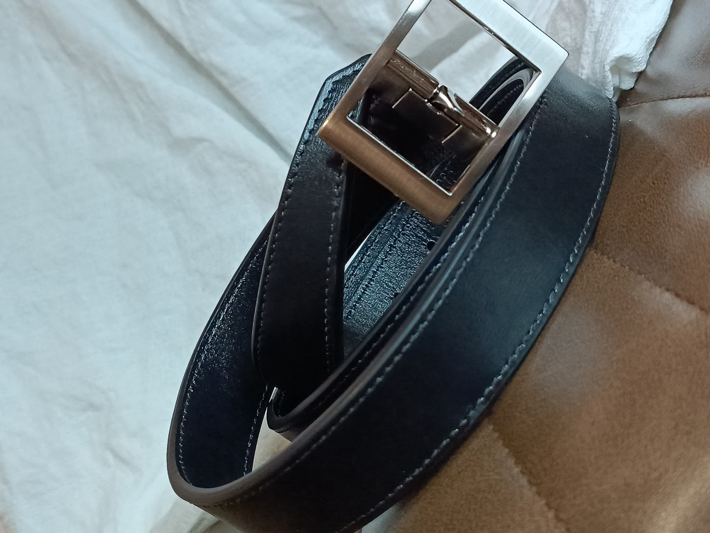 Ceinture en cuir de Veau lisse Noir brillant