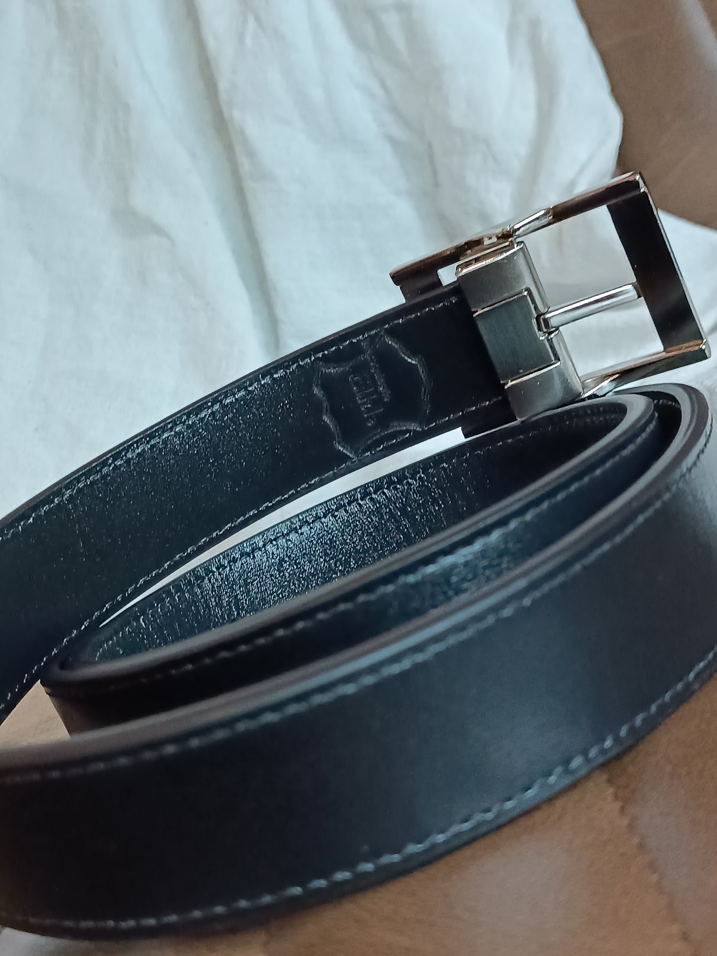 Ceinture en cuir de Veau lisse Noir brillant