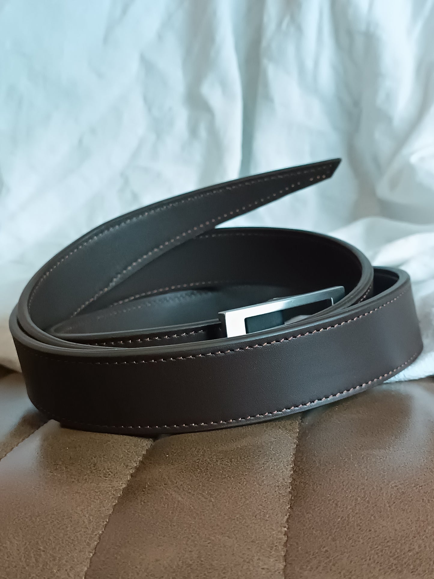 Ceinture en cuir de Veau lisse Marron Froid