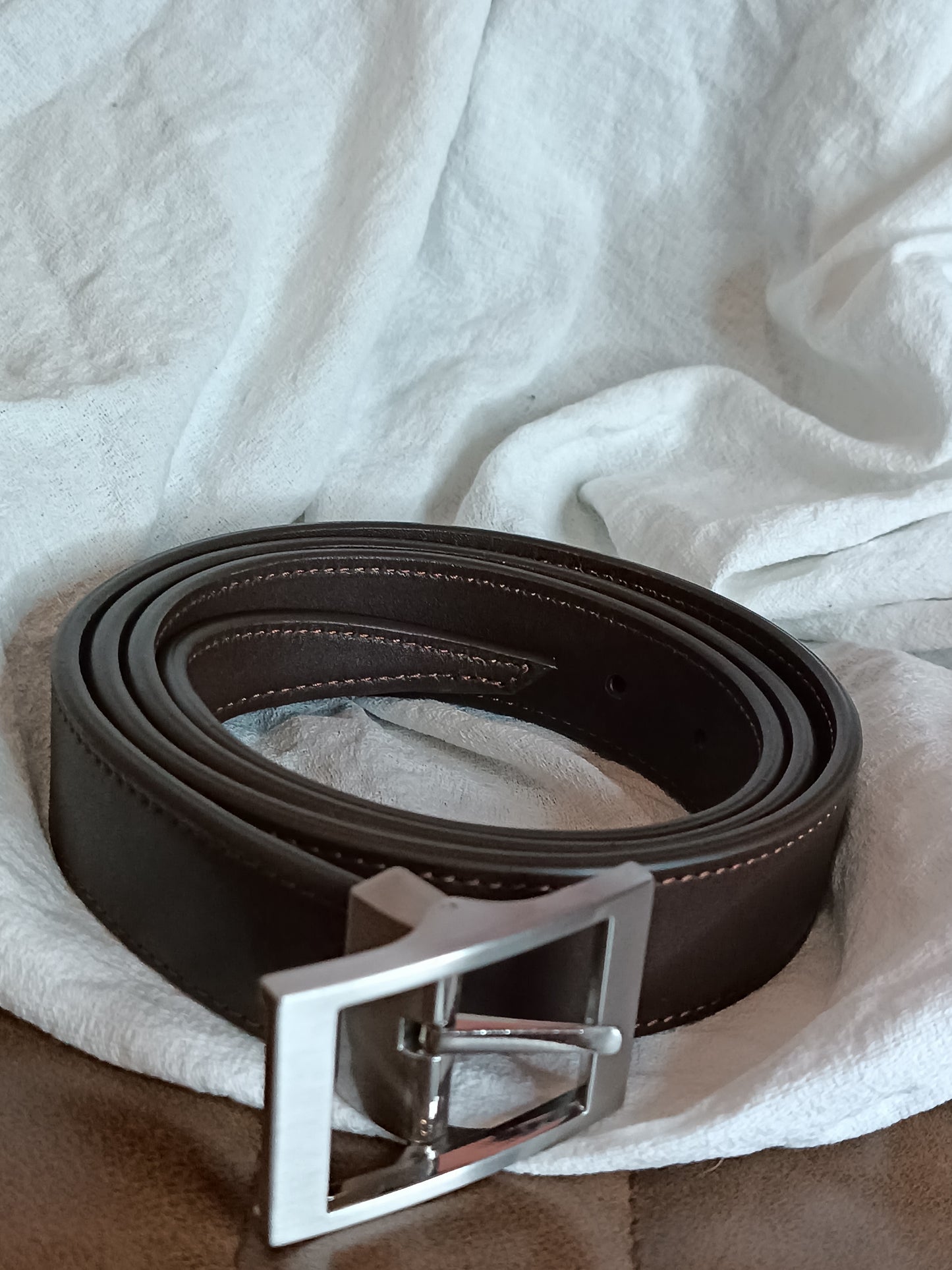 Ceinture en cuir de Veau lisse Marron Froid