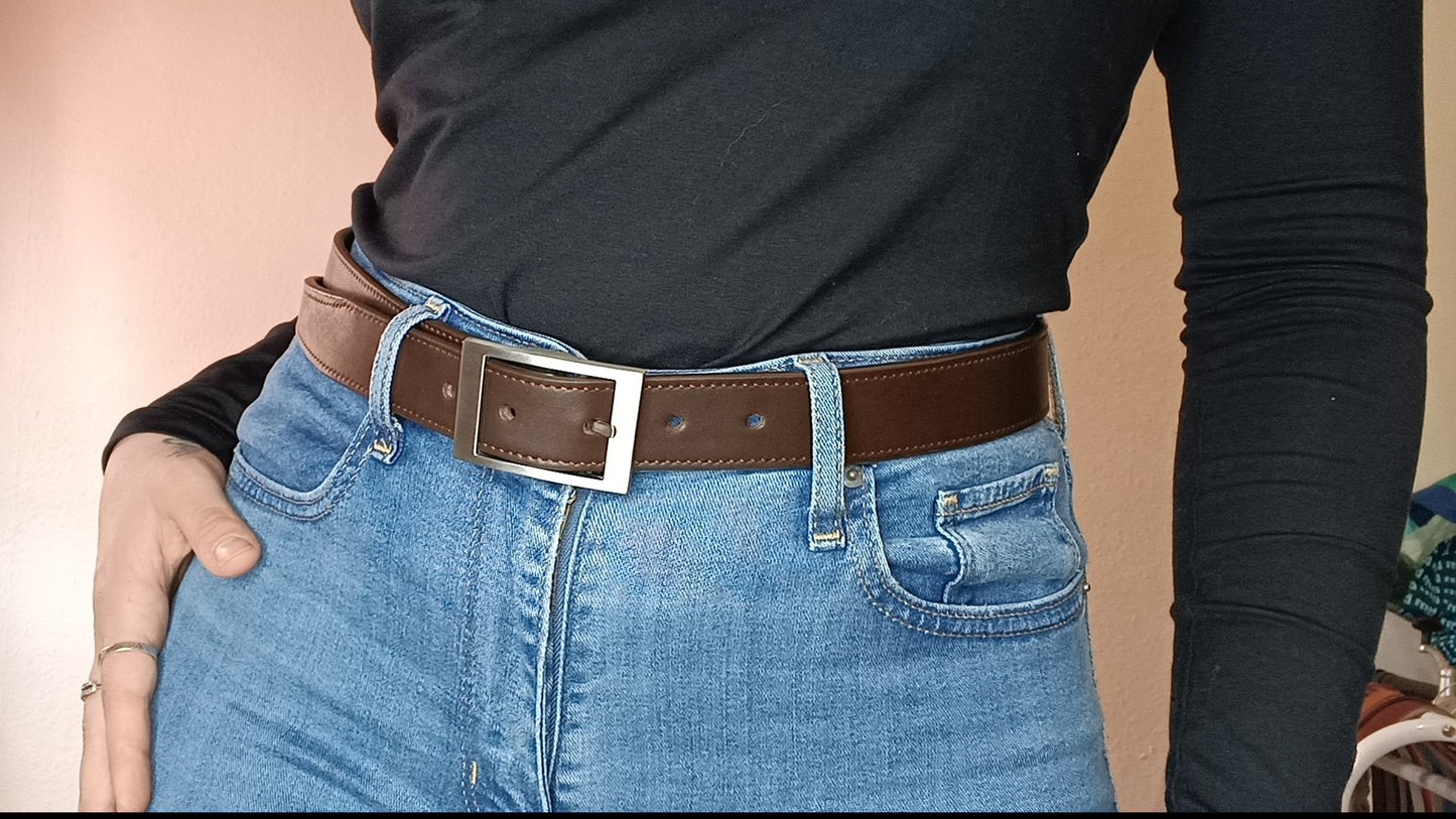 Ceinture en cuir de Veau lisse Marron Froid