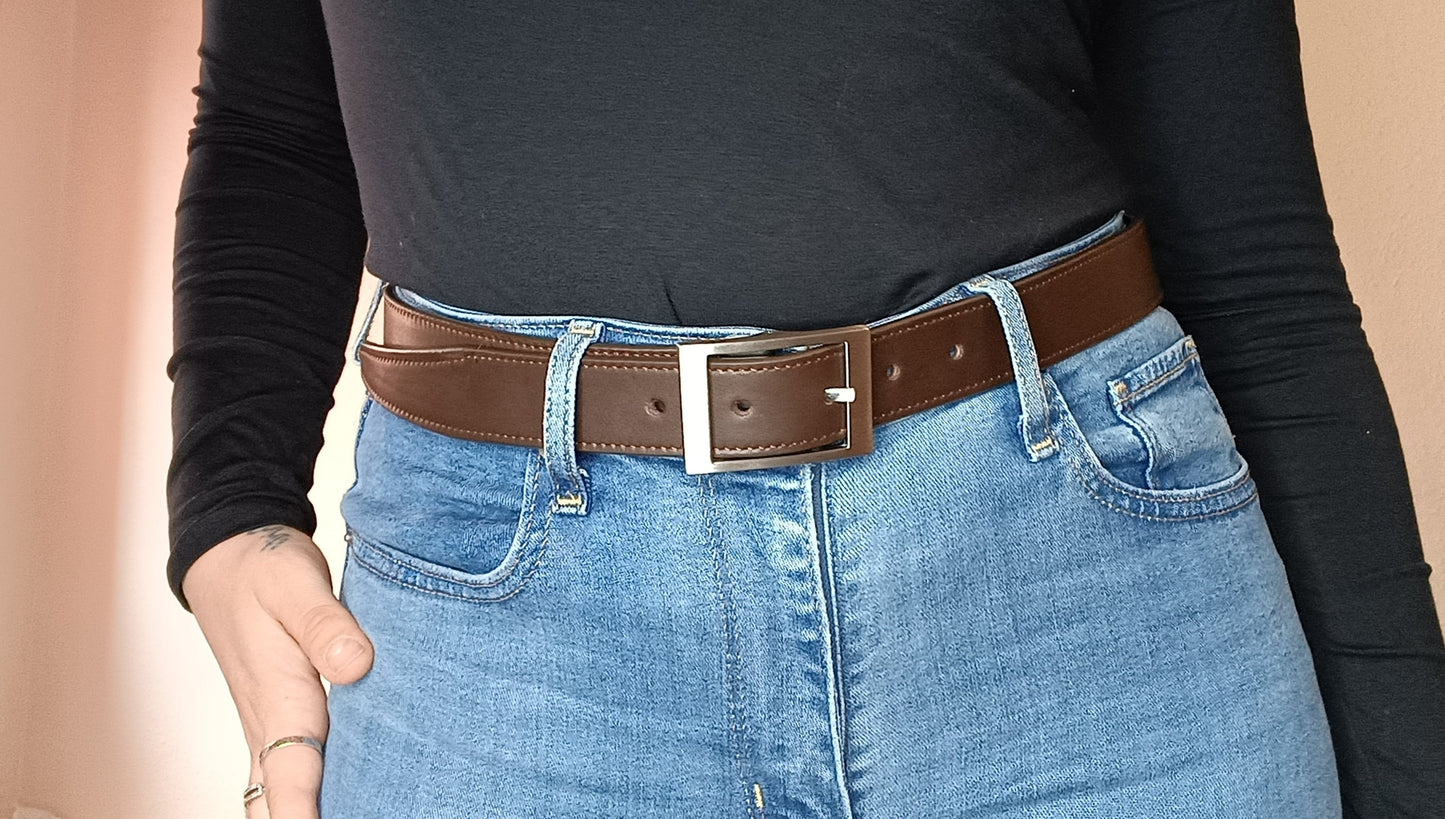 Ceinture en cuir de Veau lisse Marron Froid