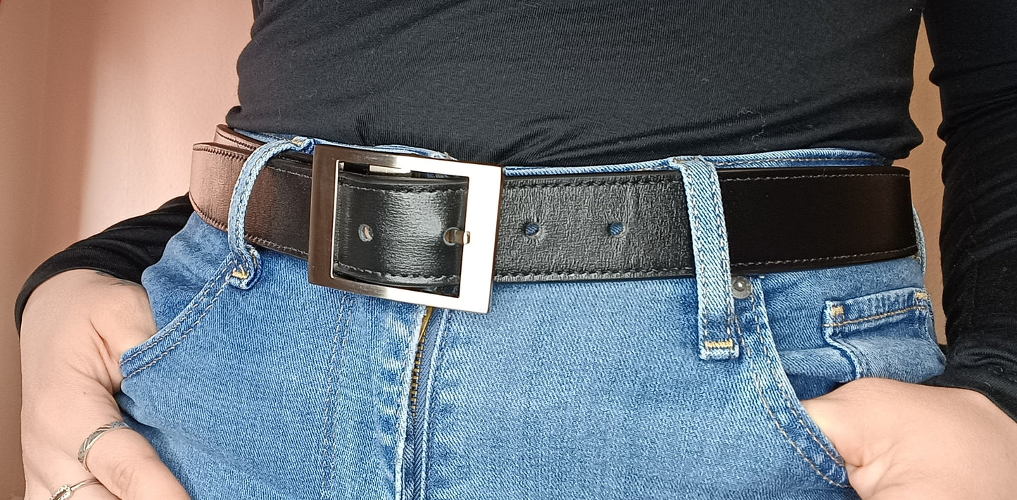 Ceinture en cuir de Veau lisse Noir brillant