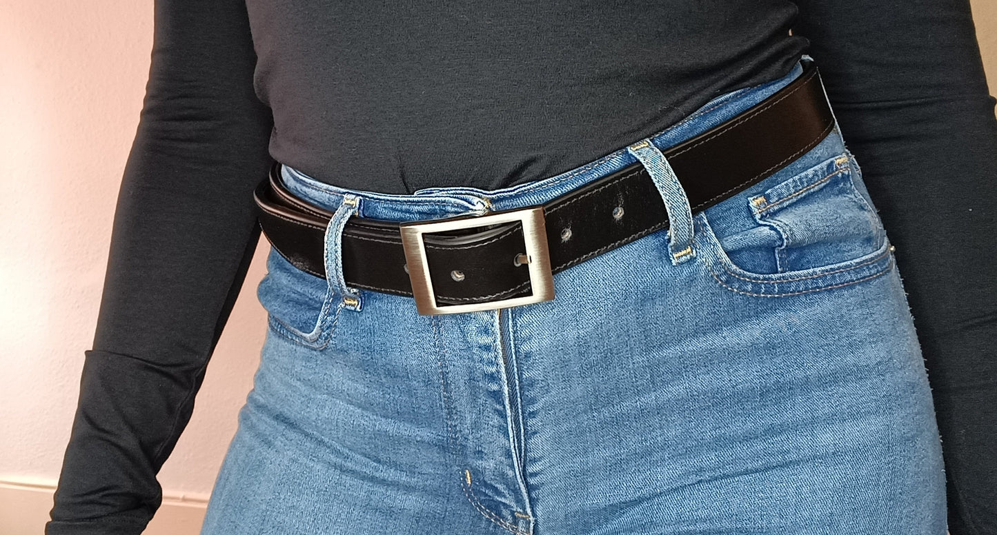 Ceinture en cuir de Veau lisse Noir brillant