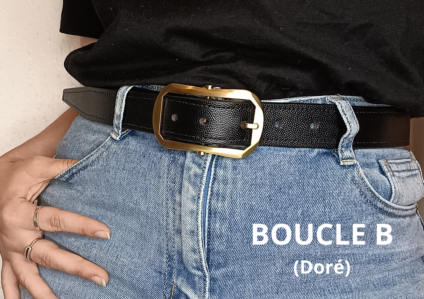 Ceinture en cuir de Veau lisse Noir mat