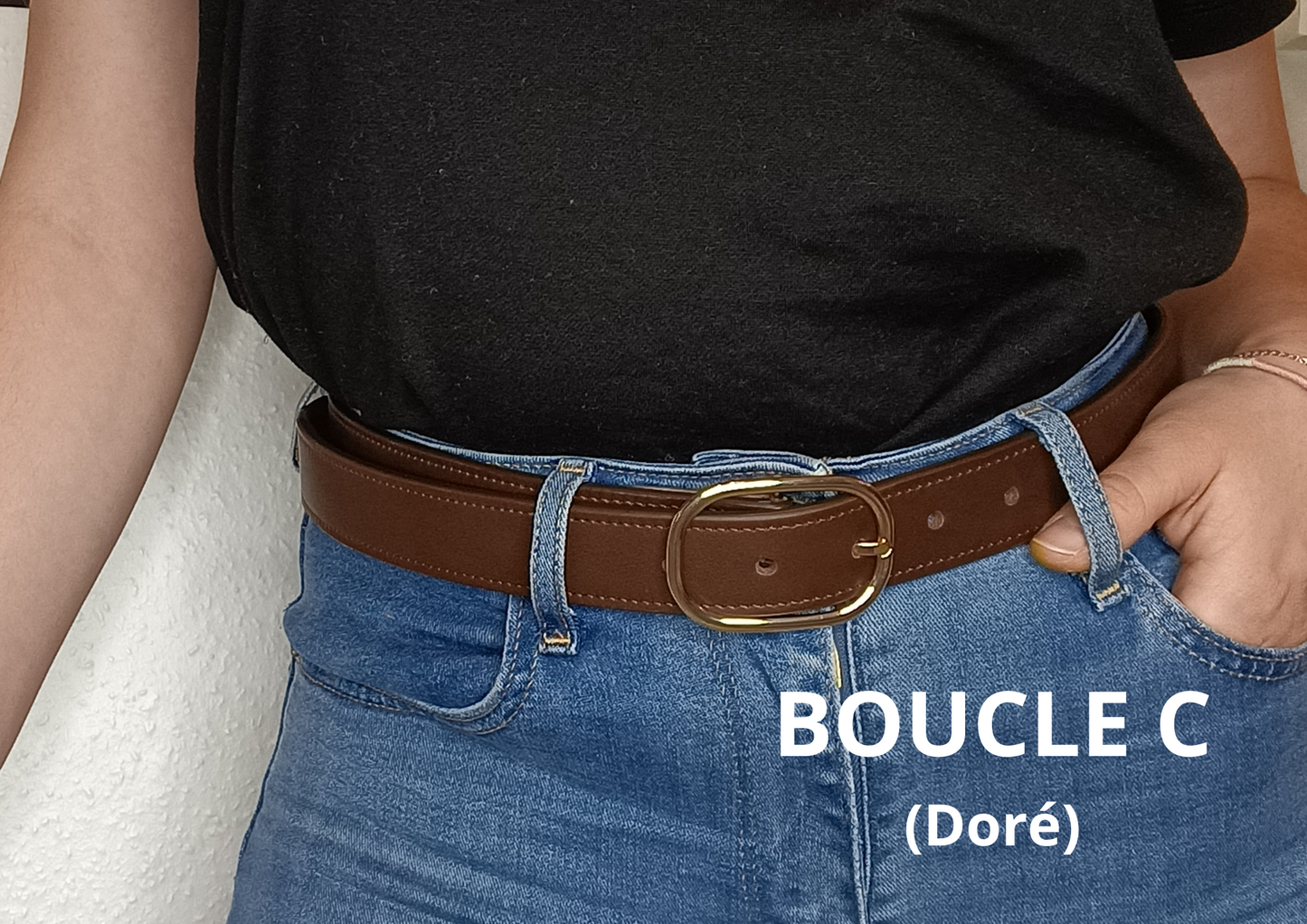 Ceinture en cuir de Veau lisse Noir mat