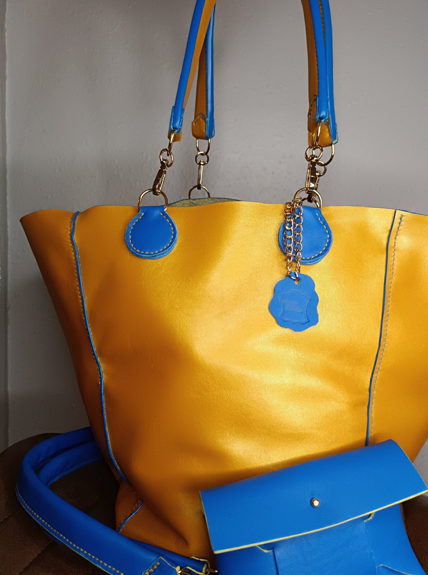 Sac cabas "St Tropez" Jaune d'Or / Bleu électrique