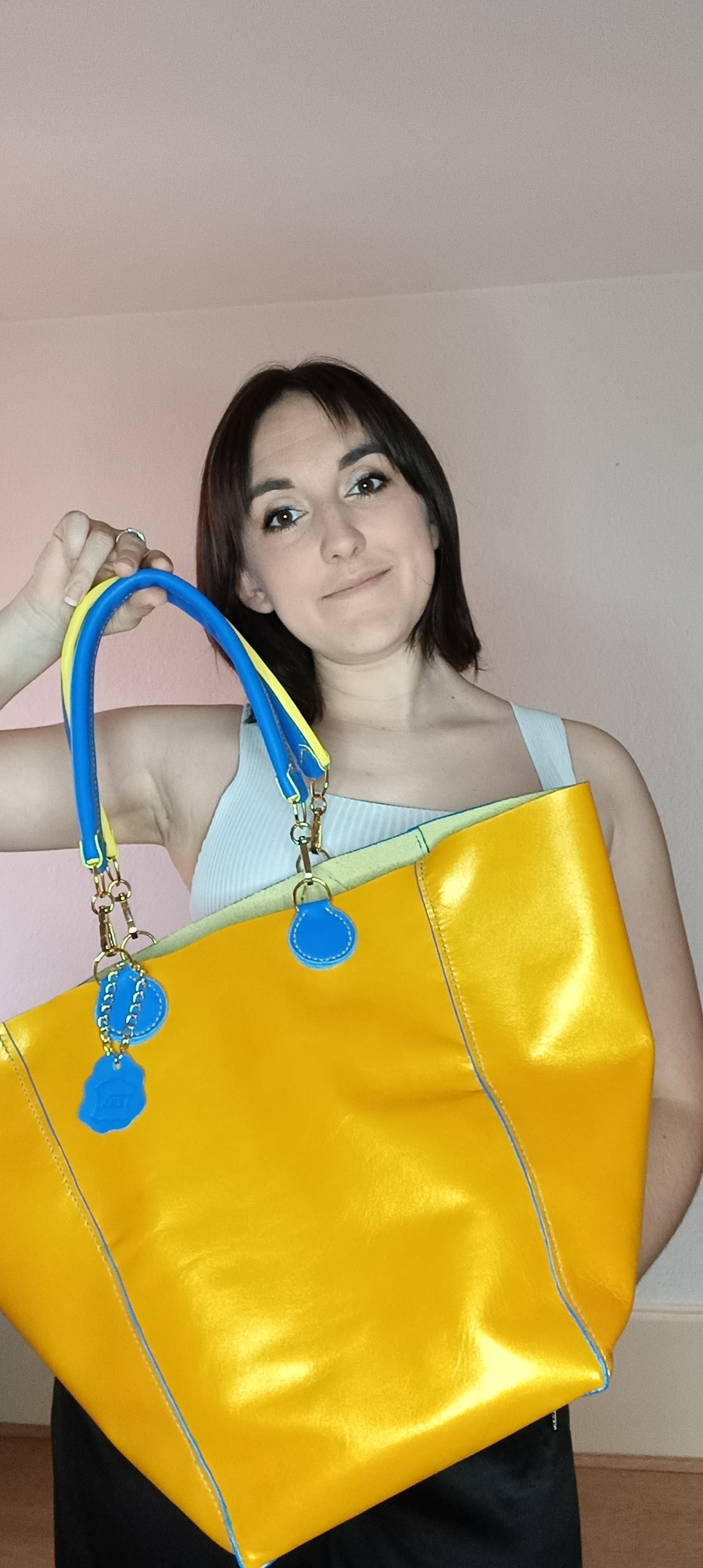 Sac cabas "St Tropez" Jaune d'Or / Bleu électrique