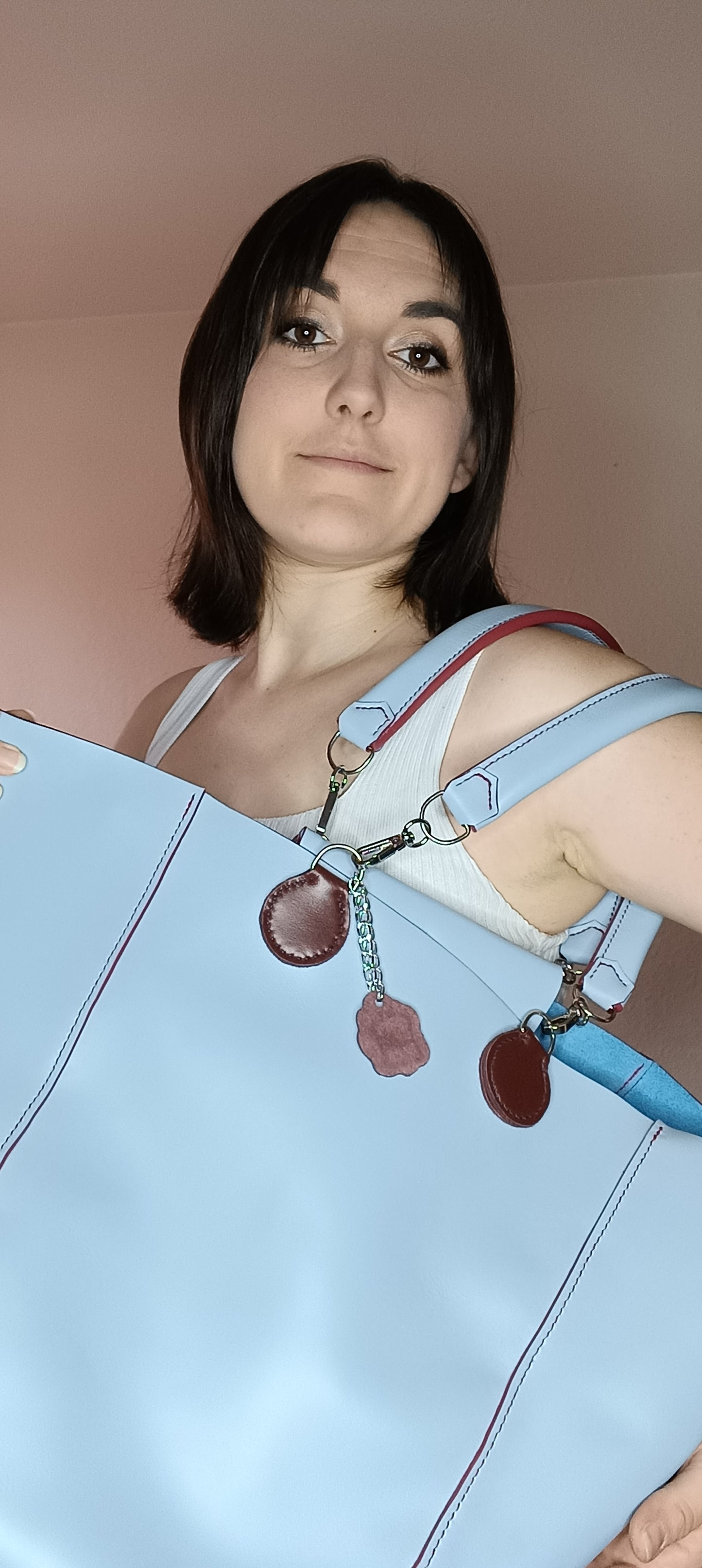 Sac cabas "St Tropez" Bleu Pastel / Lie de vin