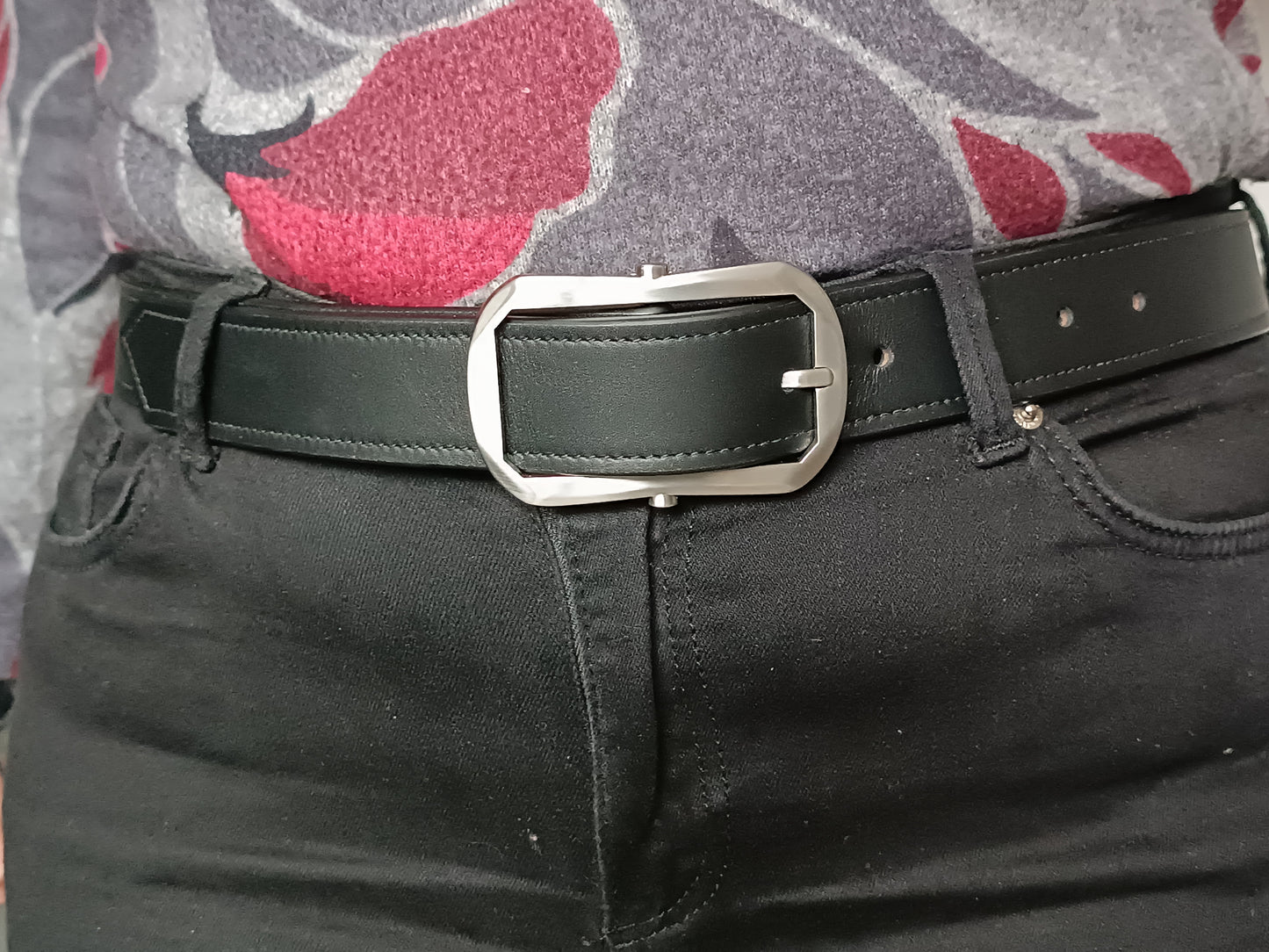 Ceinture en cuir de Veau lisse Noir mat