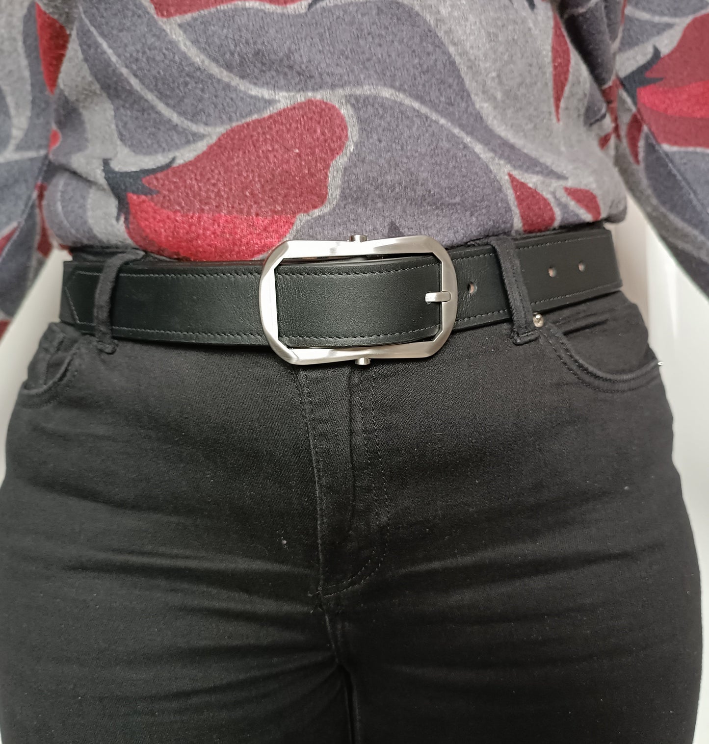 Ceinture en cuir de Veau lisse Noir mat