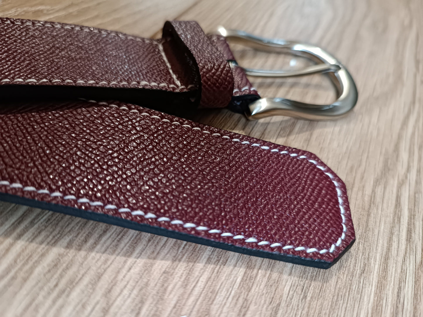 Ceinture en cuir de Vache grainé Bordeaux Fait Main