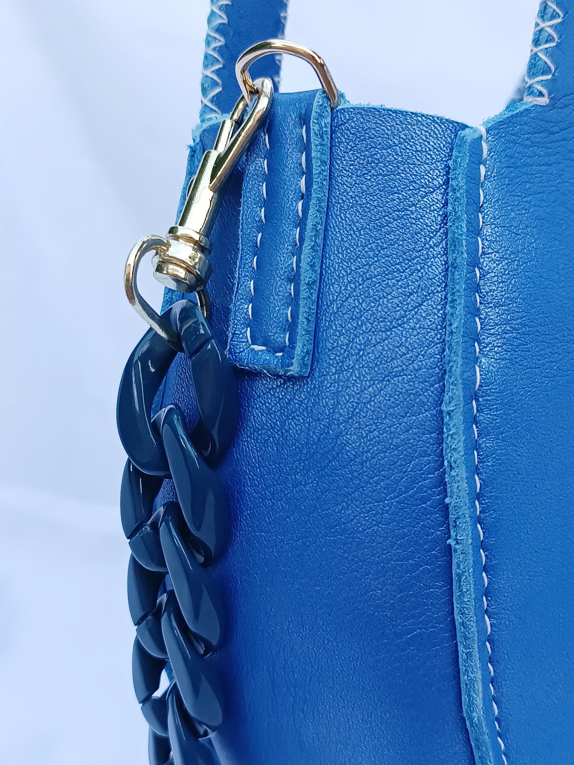 Sac Varsovie en cuir de vache lisse Bleu