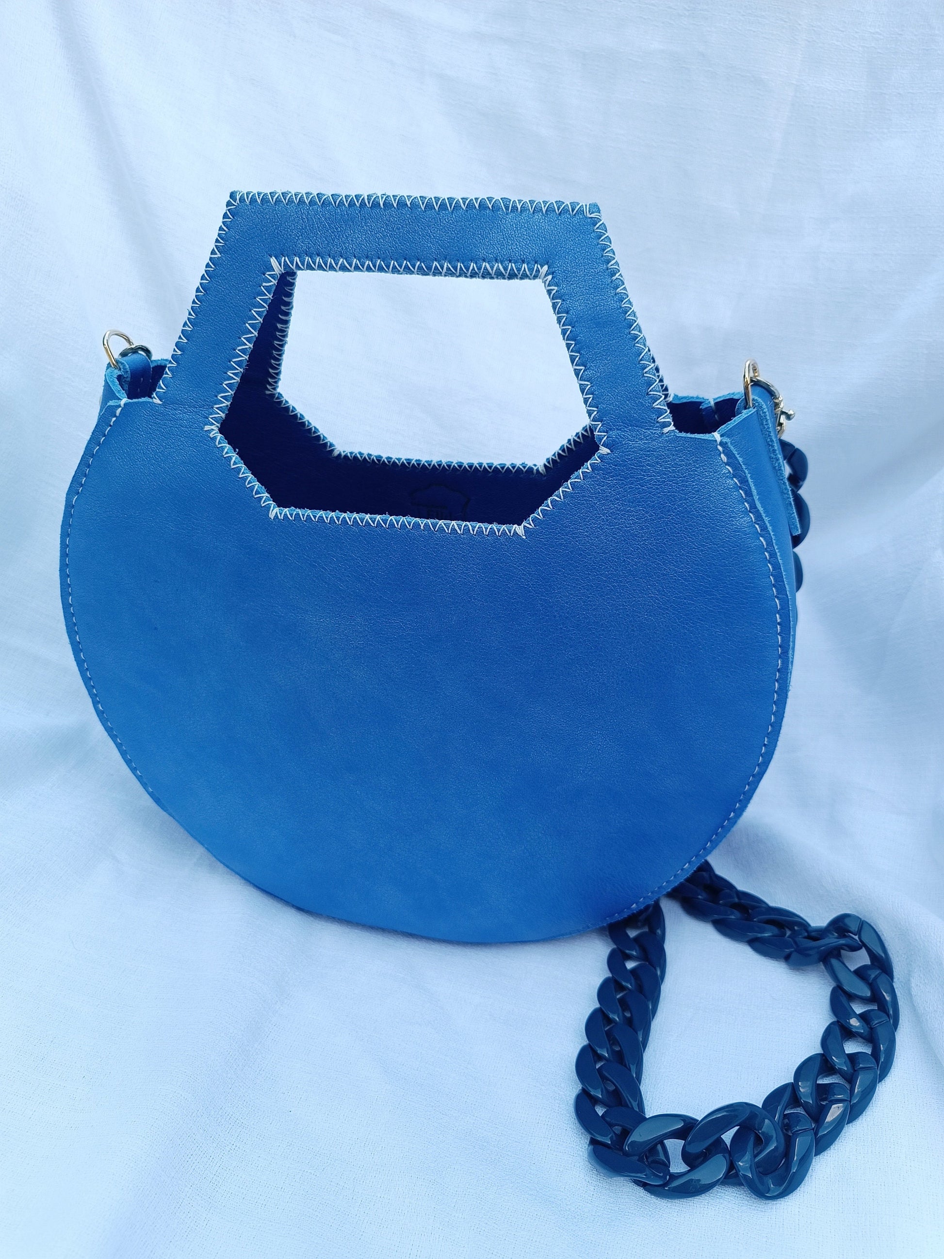 Sac Varsovie en cuir de vache lisse Bleu