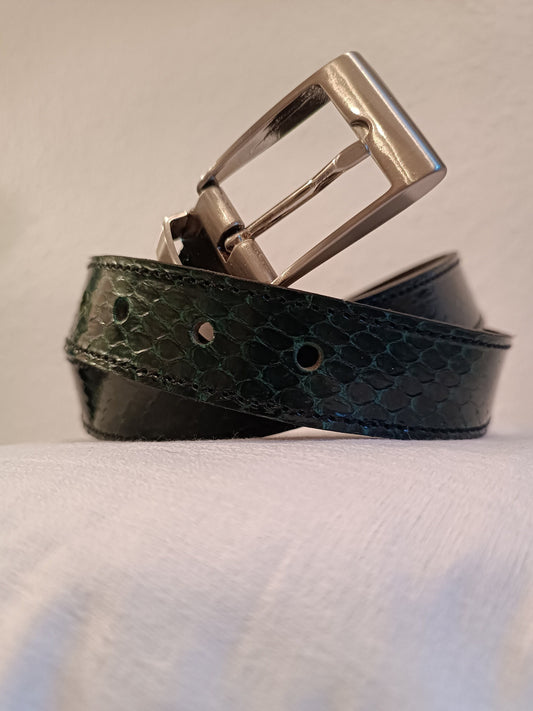 Ceinture en cuir véritable de serpent Vert sapin (Fait main)