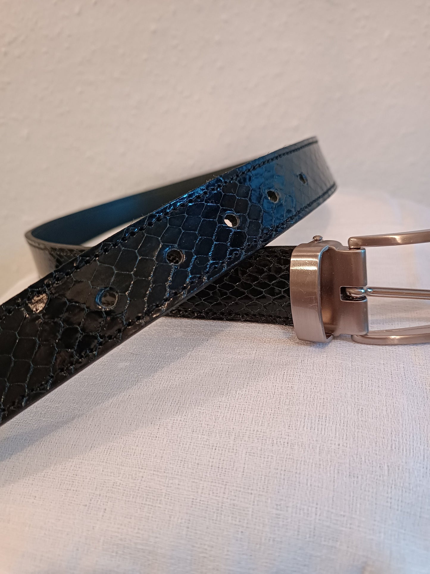 Ceinture en cuir véritable de serpent Vert sapin (Fait main)