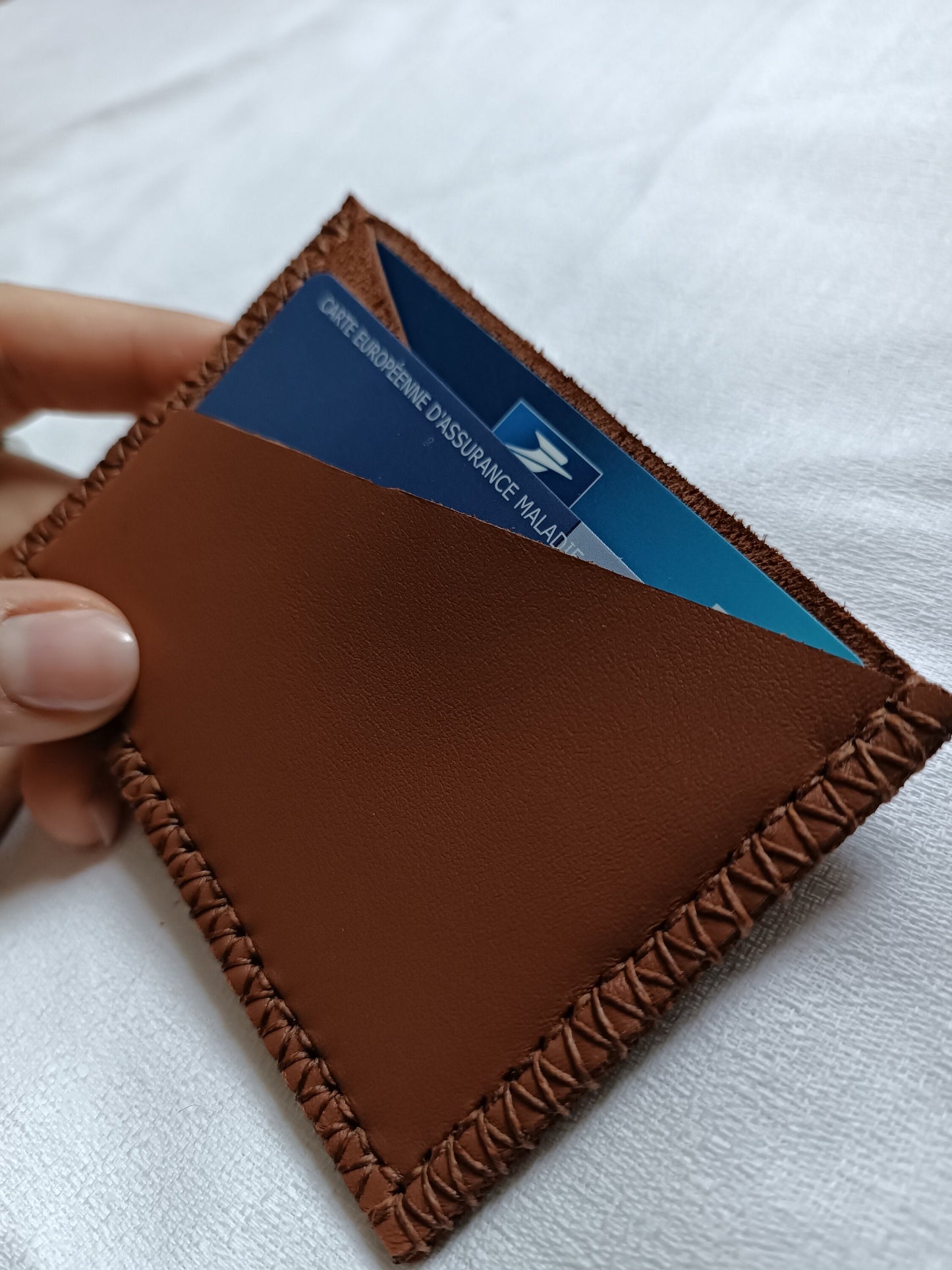 Porte-carte Artisanal en cuir véritable Marron