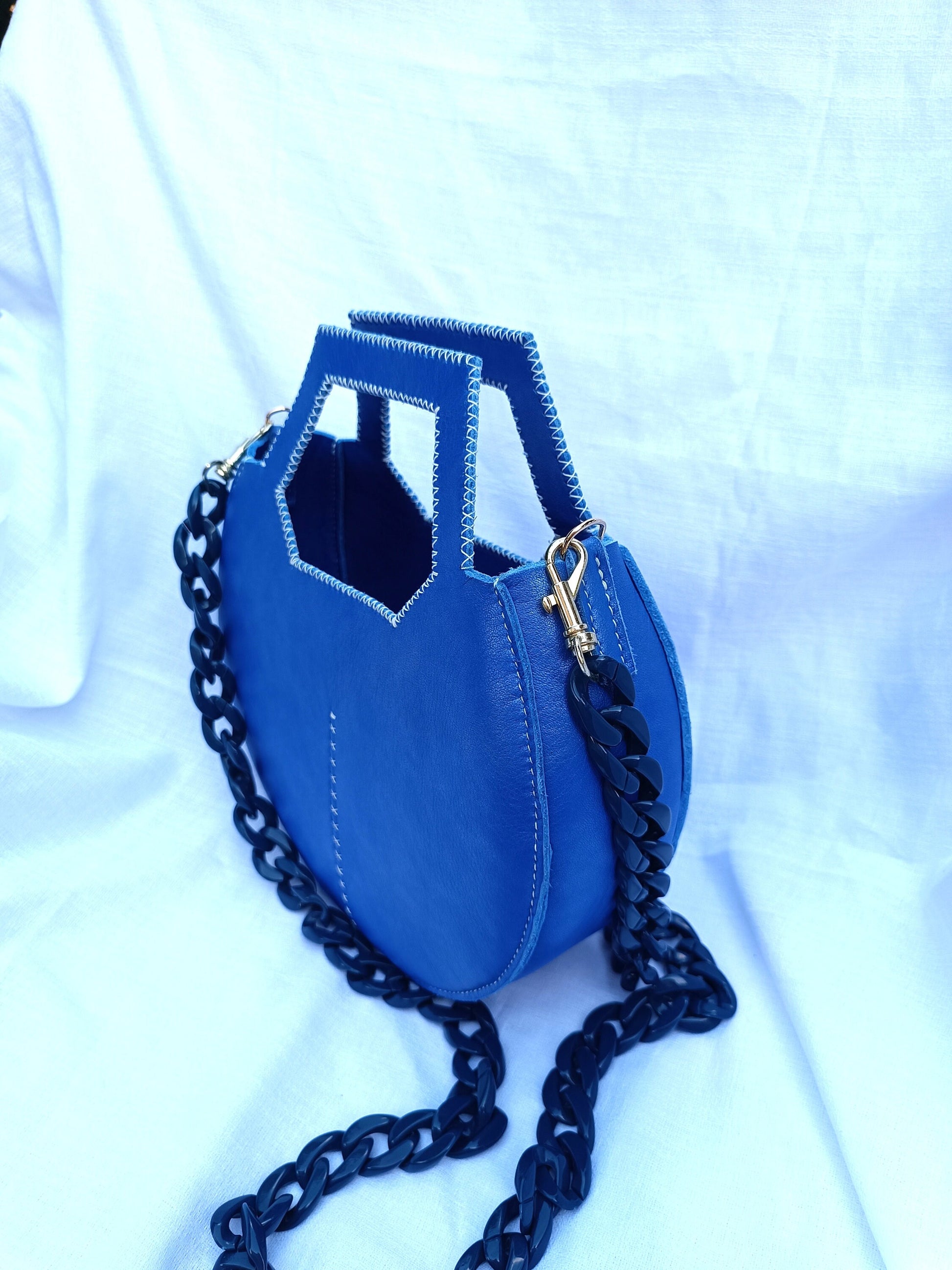 Sac Varsovie en cuir de vache lisse Bleu