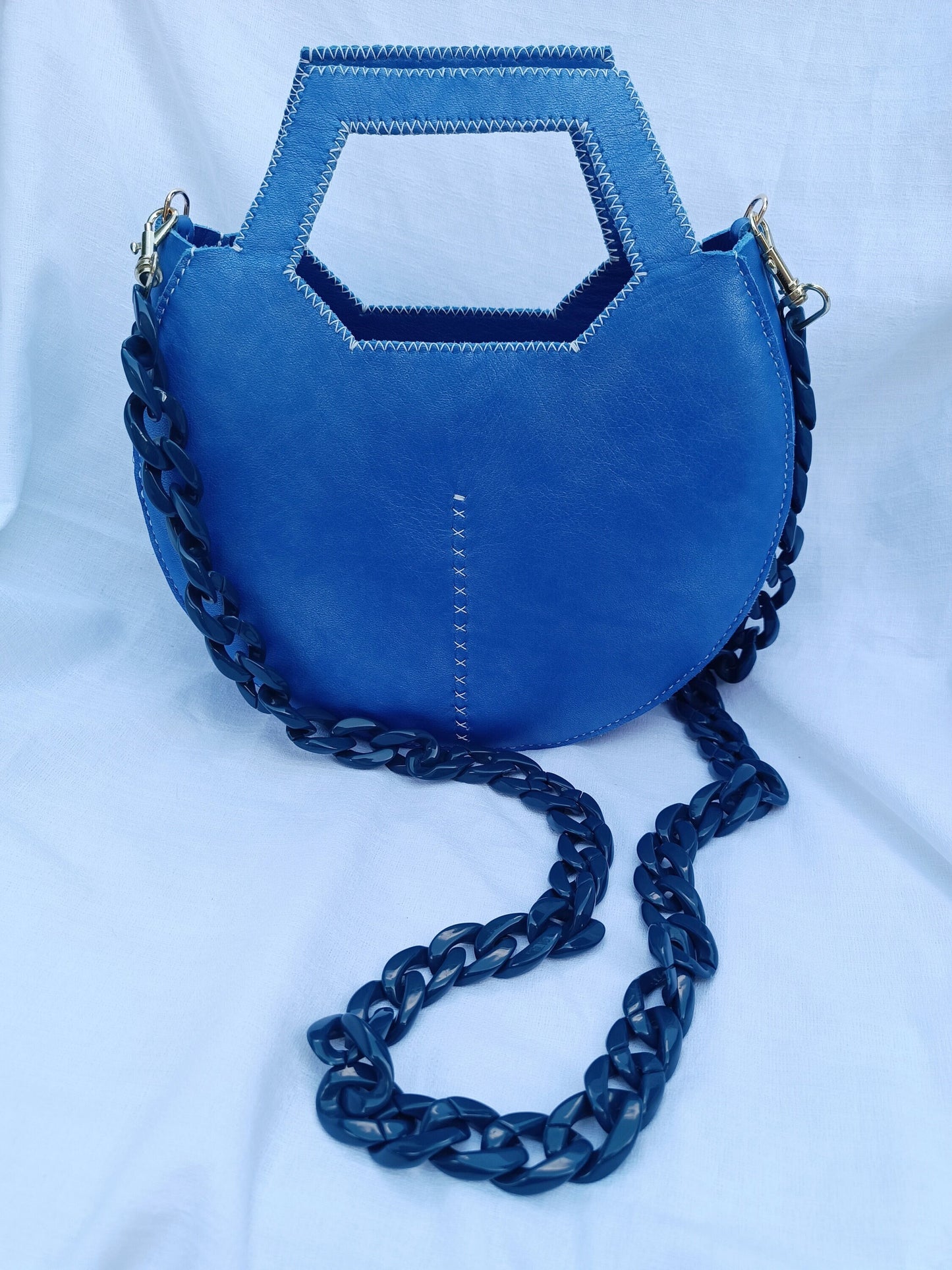 Sac Varsovie en cuir de vache lisse Bleu