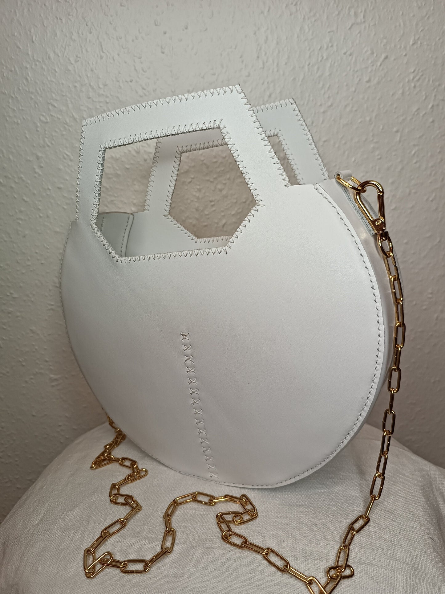 Sac Varsovie en cuir de vache lisse Blanc