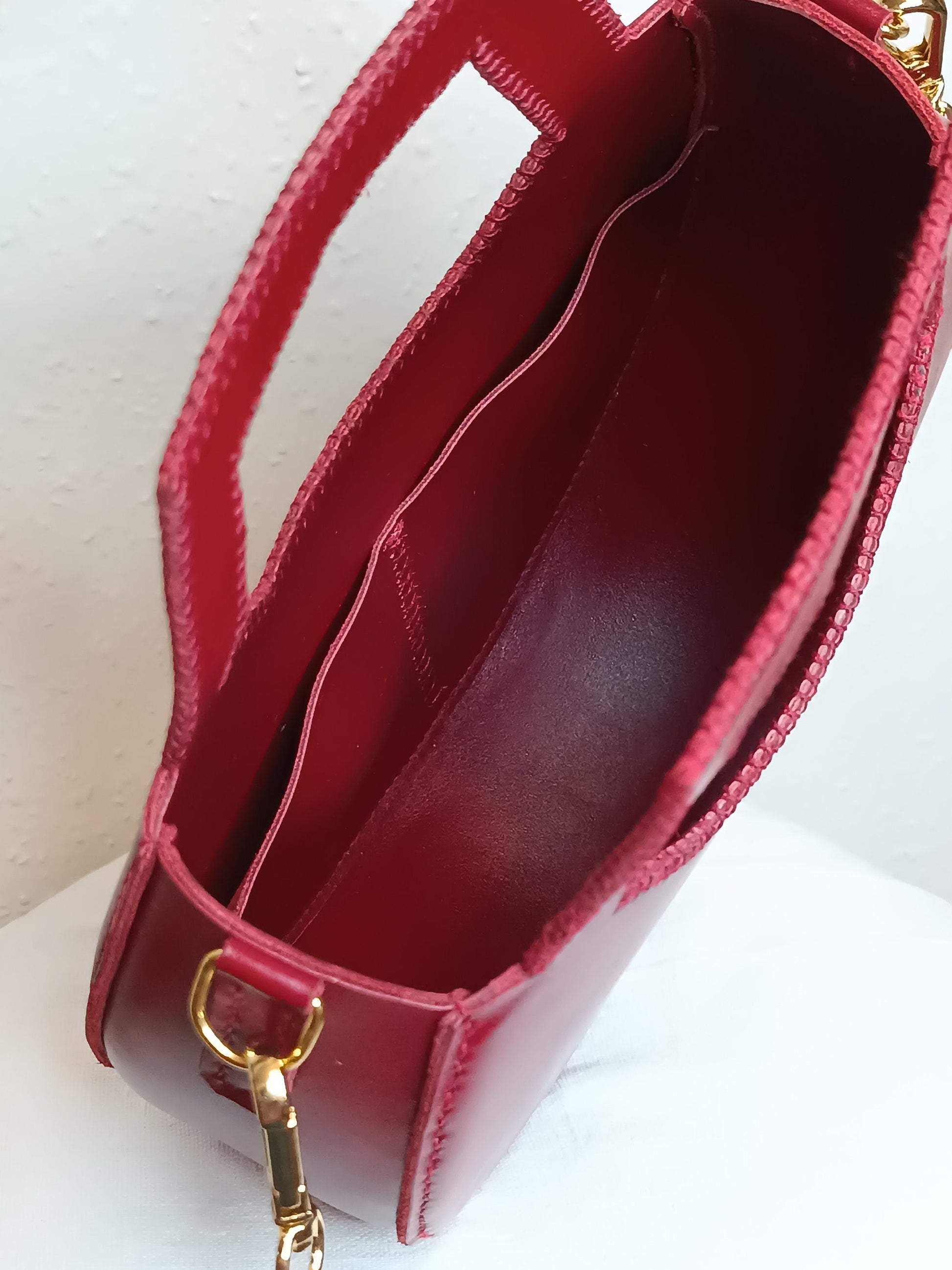 Sac Varsovie en cuir de vache lisse Rouge Carmin