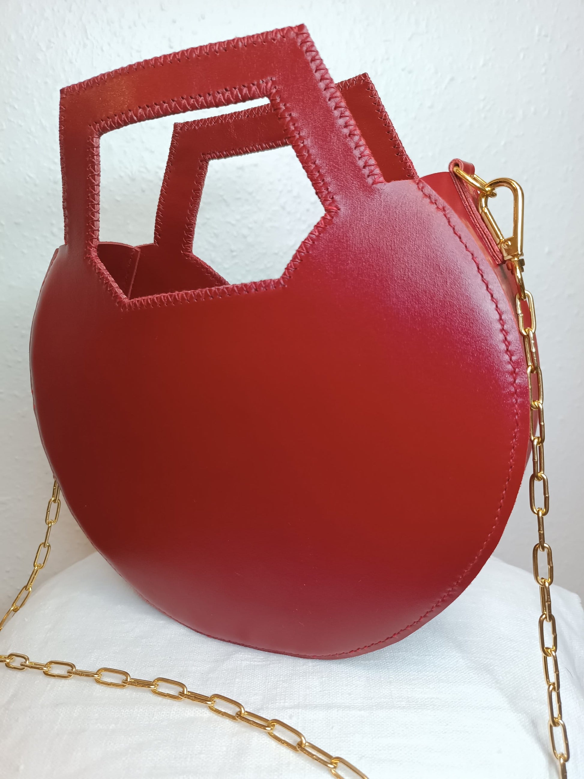 Sac Varsovie en cuir de vache lisse Rouge Carmin